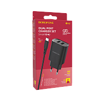 Сетевое З/У Borofone BN2 2USB 2.1A с кабелем Lightning черный (1/35/140)