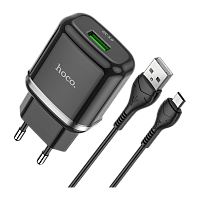 Сетевое З/У HOCO N3 1USB 3.0A 18W QC3.0 с кабелем microUSB черный (1/12/120) 