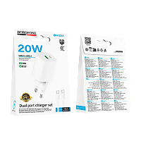 Сетевое З/У Borofone BA104A 1USB+1Type-C 20W QC3.0 с кабелем Type-C/Type-C белый (1/20/120)