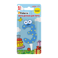 Свеча детская для торта, цифра 3, 1 шт. в упаковке, PATERRA (1/24)