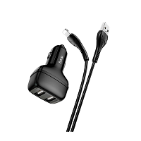 Автомобильное З/У HOCO Z36 2USB 2.1A с кабелем Lightning черный (1/14/140)