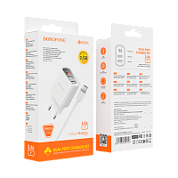 Сетевое З/У Borofone BA58A 2USB 2.4A белый (1/35/140) 