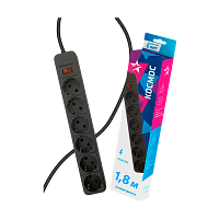 Сетевой фильтр Космос 6р.С/З 16A 1.8м ПВС 3x1мм² с выкл. черный (1/20)