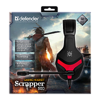 Наушники полноразмерные Defender Scrapper 500 с микр. игровые черный красный (1/16)
