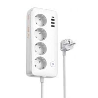 Сетевой фильтр HOCO AC21 4р.С/З 1.5м 3USB/Type-C с выкл. белый