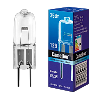 Лампа галогенная Camelion JC G6.35 35W 2800К 12V капсула прозрачная (1/5/100)