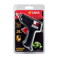 Клеевой пистолет СИЛА SGG20-01 20Вт под стержень 7мм в комплекте 7мм х 10cм 2шт.