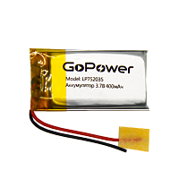 Аккумулятор Li-Pol GoPower LP752035 PK1 3.7V 400mAh с защитой (1/20)