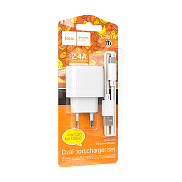 Сетевое З/У HOCO CS51A 2USB 2.4A с кабелем Type-C белый (1/28/168) 