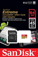 Карта памяти microSD SanDisk EXTREME 64GB Class10 UHS-I (U3) 90 МБ/сек V30 с адаптером