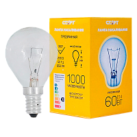 Лампа накаливания Старт E14 60W 230V шар ДШ прозрачная (1/10/100)