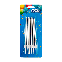 Свечи для торта Волшебная страна 13см с подставкой 6шт. серебряный (1/12/300)