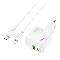 Сетевое З/У HOCO C111A 1USB/Type-C 3.0A 30W с кабелем Type-C-Type-C 60W белый (1/20/120)