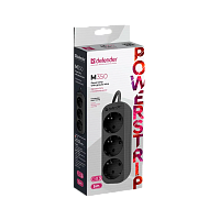 Удлинитель Defender M350 3р.С/З 10A 5.0м черный (1/35)