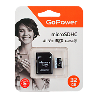 Карта памяти microSD GoPower 32GB Class10 60 МБ/сек V10 с адаптером