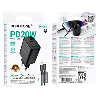 Сетевое З/У Borofone BA96A 1USB+1Type-C 3.0A 20W QC3.0 дисплей с кабелем Type-C-Lightning черный