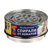 Спирали SuperBAT от комаров бездымные 15шт. черный в металической банке (1/24)