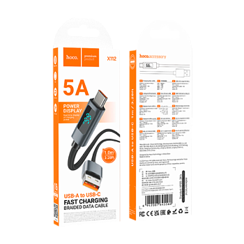 Кабель HOCO X112 USB (m)-Type-C (m) 1м 5.0A нейлон дисплей черный (1/31/310)