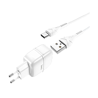 Сетевое З/У HOCO C77A 2USB 2.4A с кабелем Type-C белый (1/12/120) 