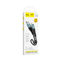 Кабель HOCO X38 USB (m)-Lightning (m) 0.25м 2.4A нейлон черный (1/31/310)