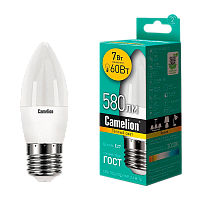Лампа светодиодная Camelion C35 E27 7W 3000К 170-265V свеча матовая (1/10/100)