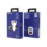 Автомобильное З/У Borofone BZ11 2USB 2.1A дисплей белый (1/42/168)