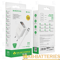 Сетевое З/У Borofone BA58A 2USB 2.4A с кабелем Type-C белый (1/35/140) 