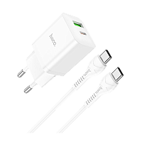 Сетевое З/У HOCO N28 1USB/Type-C 20W с кабелем Type-C-Type-C 60W белый (1/13/130)