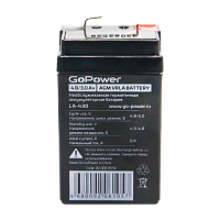 Аккумулятор свинцово-кислотный GoPower LA-430 4V 3Ah клеммы T0 (1/20)