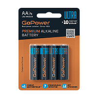 Батарейка GoPower Ультра/ULTRA LR6 AA BL4 Щелочная 1.5V (4/40/480)
