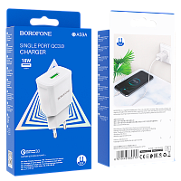Сетевое З/У Borofone BA59A 1USB 2.4A QC3.0 белый (1/35/140)