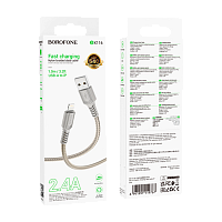 Кабель Borofone BX116 USB (m)-Lightning (m) 1м 2.4A ПВХ серый (1/360)
