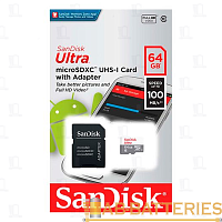 Карта памяти microSD SanDisk Ultra Light 64GB Class10 UHS-I (U1) 100 МБ/сек с адаптером (1/100)