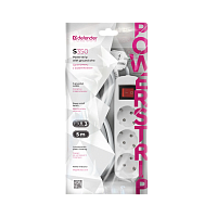 Удлинитель Defender S350 3р.С/З 10A 5.0м с выкл. ПВС 3x1мм² белый (1/30)