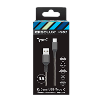 Кабель Ergolux ELX-CDC08-C41 USB (m)-Type-C (m) 1.2м 3.0A ткань черный белый в коробке (1/10/240)