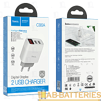 Сетевое З/У HOCO C86A 2USB 2.4A дисплей белый (1/13/130) 