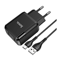 Сетевое З/У HOCO N7 2USB 2.1A с кабелем microUSB черный (1/20/120)