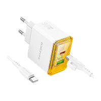 Сетевое З/У Borofone BAS32A 1USB+1Type-C 3.0A 30W PD,QC с кабелем Type-C/Type-C белый (1/46/184) 