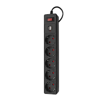 Сетевой фильтр Smartbuy 5р.С/З 10A 1.8м USB ПВС со шторкой черный (1/45)