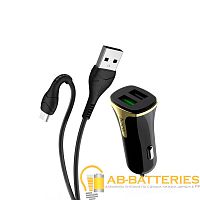 Автомобильное З/У HOCO Z31 2USB 3.4A QC3.0 с кабелем microUSB черный (1/14/140)