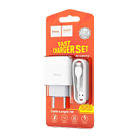 Сетевое З/У HOCO C72A 1USB 2.1A с кабелем Lightning белый (1/30/180)