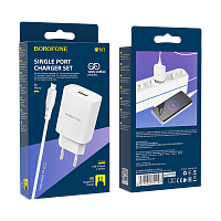 Сетевое З/У Borofone BN1 1USB 2.1A с кабелем microUSB белый (1/35/140)