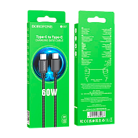 Кабель Borofone BX87 Type-C (m)-Type-C (m) 1м 3.0A 60W нейлон PD3.0 черный (1/360)
