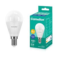 Лампа светодиодная Camelion G45 E14 15W 6500К 220V шар 45мм матовая белый (1/10/100)