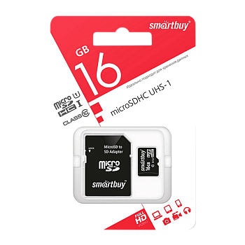 Карта памяти microSD Smartbuy 16GB Class10 UHS-I (U1) 10 МБ/сек с адаптером