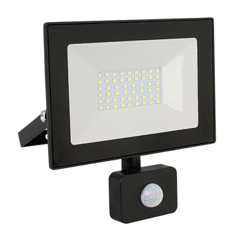 Прожектор светодиодный Ultraflash LFL-5002S 50W 230V IP65 6500К с датчиком движения черный (1/20)
