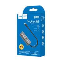 USB-Хаб HOCO HB1 4USB USB (m) серый (1/12/120)