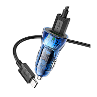 Автомобильное З/У HOCO Z47 2USB 3.0A 20W QC3.0 с кабелем microUSB синий (1/13/130)