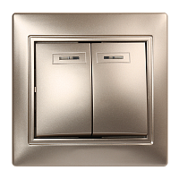 Выключатель Smartbuy 2-клавишный с индикатором 10А шампань "Венера"