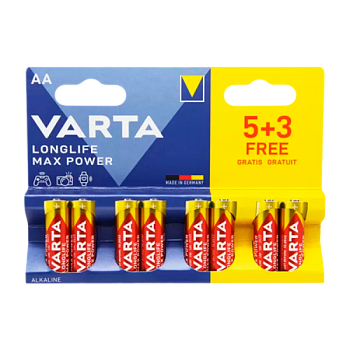 Батарейка Varta LONGLIFE MAX POWER (MAX TECH) LR6 AA BL5+3 Alkaline 1.5V (4706) (8/160)